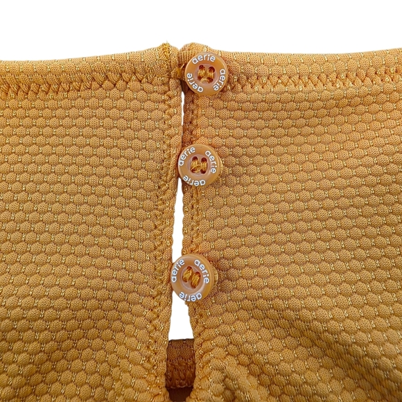 Aerie Scoop Button Front Textured Bikini Top XL Yellow Honeycomb Knit - Picture 2 of 6